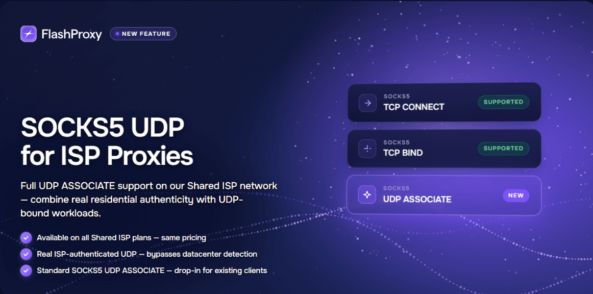 FlashProxy Shared ISP Adds SOCKS5 UDP ASSOCIATE Support