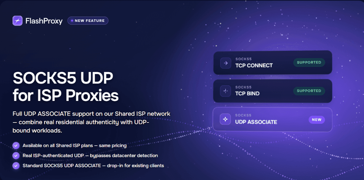 FlashProxy Shared ISP Adds SOCKS5 UDP ASSOCIATE Support