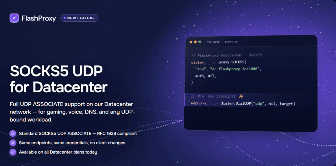 SOCKS5 UDP Now Live on FlashProxy Datacenter